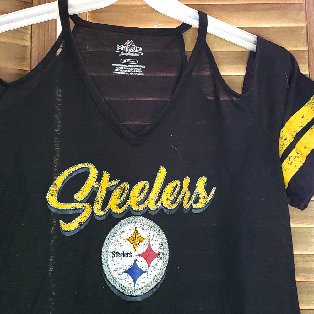 Steelers fan t-shirt majestic, cut out sleeves, size xl